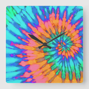 Oranje en blauwe spiraalkleurige kleurstofklok vierkante klok