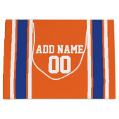 Oranje en blauwe sport Jersey Birthday en naam Large Cadeautasje (Voorkant)