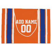Oranje en blauwe sport Jersey Birthday en naam Large Cadeautasje (Achterkant)