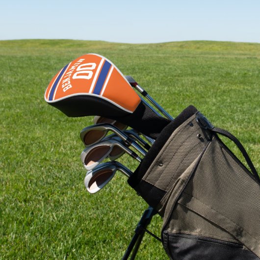 Oranje en blauwe sport Jersey Stripes Golfheadcover (Insitu)