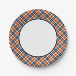 Oranje en Blauwe Sportieve Plaid Border Papieren Bordje