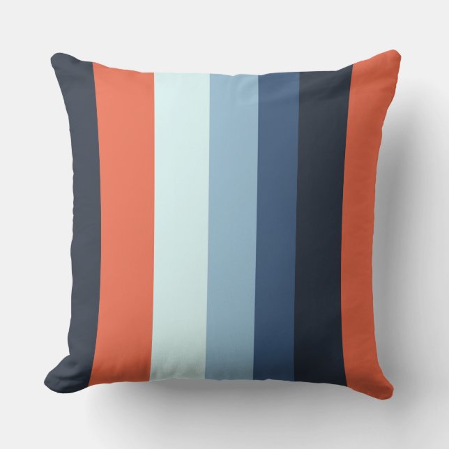 Oranje en Blauwe Strepen Kussen (Voorkant)