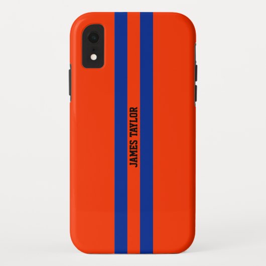 Oranje en Blauwe Strepenpatroon Monogram Case-Mate iPhone Case (Achterkant)