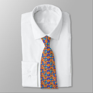 Oranje en blauwe stropdas met geometrisch patroon
