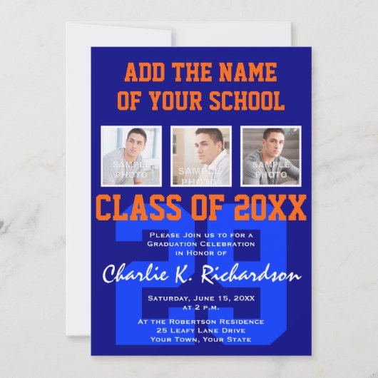 Oranje en Blauwe Team Kleuren Sport Afstuderen Kaart (Voorkant)