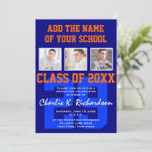 Oranje en Blauwe Team Kleuren Sport Afstuderen Kaart (Staand voorkant)