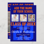 Oranje en Blauwe Team Kleuren Sport Afstuderen Kaart (Voorkant / Achterkant)