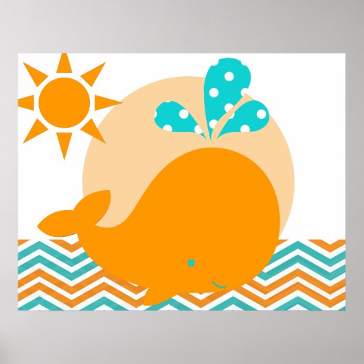 Oranje en Blauwe Walvis Kraam Poster (Voorkant)