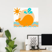 Oranje en Blauwe Walvis Kraam Poster (Thuiskantoor)