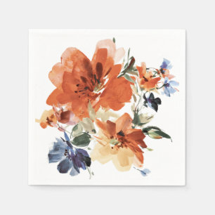 Oranje en blauwe waterverf bloemmotief servet