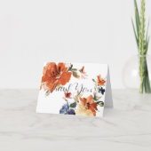 Oranje en blauwe waterverf floraal bedankkaart (Voorkant)