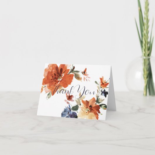 Oranje en blauwe waterverf floraal bedankkaart (Voorkant)