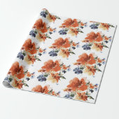 Oranje en blauwe waterverf floraal cadeaupapier (Uitgerold)