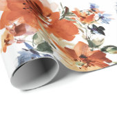 Oranje en blauwe waterverf floraal cadeaupapier (Rol Hoek)