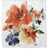 Oranje en blauwe waterverf floraal douchegordijn (Voorkant)