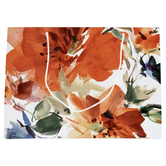 Oranje en blauwe waterverf floraal groot cadeauzakje (Voorkant)