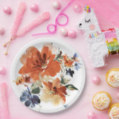 Oranje en blauwe waterverf floraal papieren bordje (Feest)