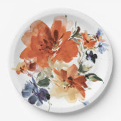 Oranje en blauwe waterverf floraal papieren bordje (Voorkant)
