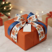 Oranje en blauwe waterverf floraal satijnen lint