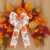 Oranje en blauwe waterverf floraal satijnen lint