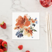 Oranje en blauwe waterverf floraal servet (Insitu)