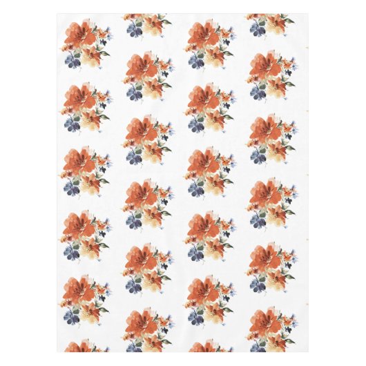 Oranje en blauwe waterverf floraal tafelkleed (Voorkant)