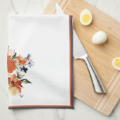 Oranje en blauwe waterverf floraal theedoek (Quarter Fold)