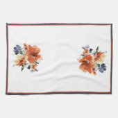 Oranje en blauwe waterverf floraal theedoek (Horizontaal)