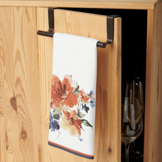 Oranje en blauwe waterverf floraal theedoek (Derde Gevouwen)