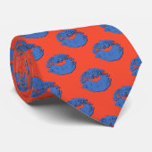 Oranje en Blauwe XOXO Zoenende Lippen Stropdas (Opgerold)