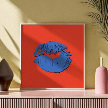 Oranje en Blauwe Zoenende Lippen