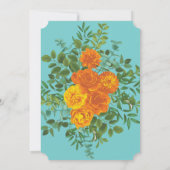 Oranje en Blauwgroen Aqua Peony en Roos Floral Wed Kaart (Achterkant)