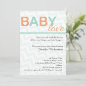 Oranje en Blauwgroen Baby Love Baby shower Invitat Kaart (Staand voorkant)