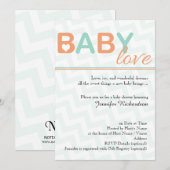 Oranje en Blauwgroen Baby Love Baby shower Invitat Kaart (Voorkant / Achterkant)