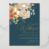 Oranje en Blauwgroen blauwe peach Folie Uitnodiging (Voorkant)