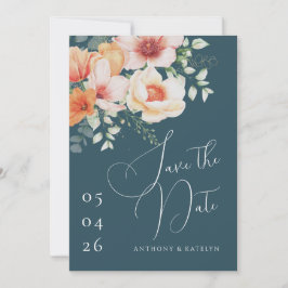 Oranje en Blauwgroen blauwe peach Save The Date