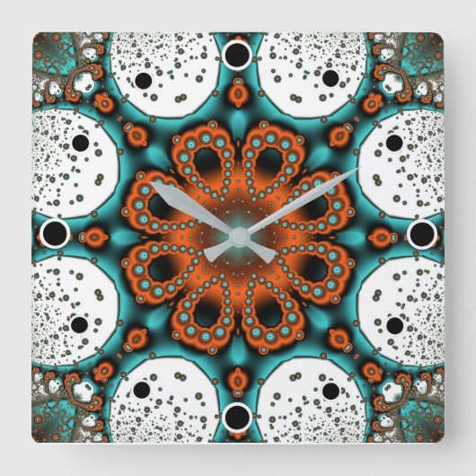 Oranje en Blauwgroen groene fractale ventilator Vierkante Klok (Voorkant)