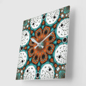 Oranje en Blauwgroen groene fractale ventilator Vierkante Klok (Hoek)