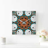 Oranje en Blauwgroen groene fractale ventilator Vierkante Klok (Huis)