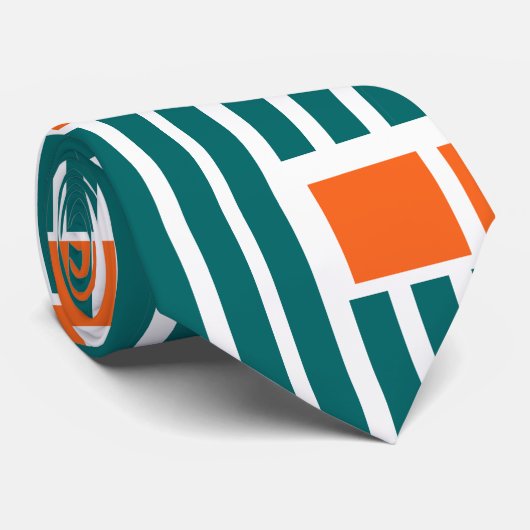 Oranje en Blauwgroen lijnen en boxen Stropdas (Opgerold)