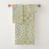 Oranje en Blauwgroen Mandala Patroon met gouden ac Bad Handdoek (Insitu)