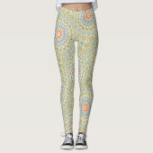 Oranje en Blauwgroen Mandala Patroon met gouden ac Leggings (Voorkant)