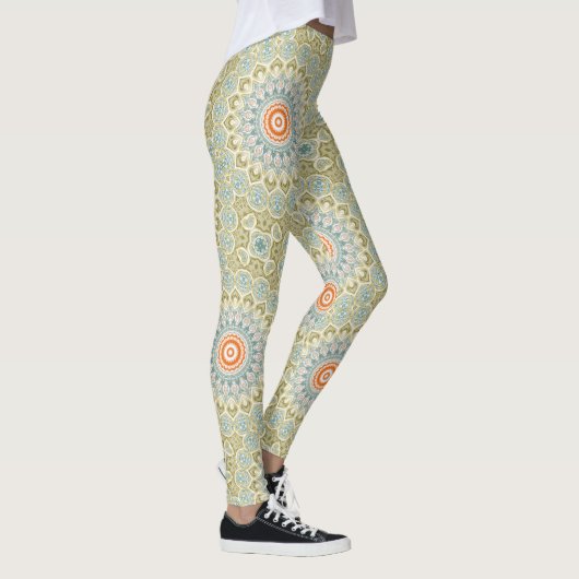 Oranje en Blauwgroen Mandala Patroon met gouden ac Leggings (Rechts)