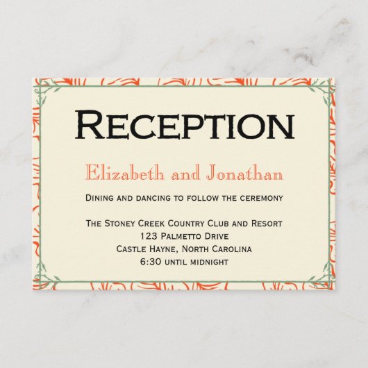 Oranje en Blauwgroen Rustic Wedding Reception Kaar Informatiekaartje (Voorkant)