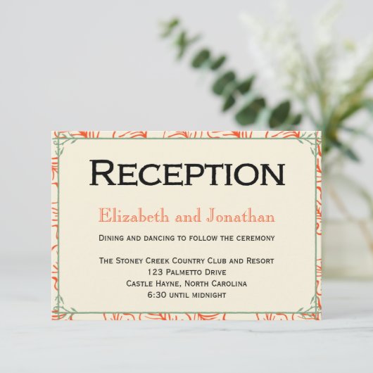 Oranje en Blauwgroen Rustic Wedding Reception Kaar Informatiekaartje (Staand voorkant)