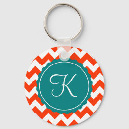 Oranje en Blauwgroen Zig Zag Aangepast Initiaal Sleutelhanger
