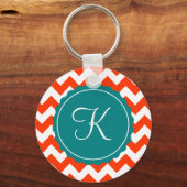 Oranje en Blauwgroen Zig Zag Aangepast Initiaal Sleutelhanger (Voorkant)