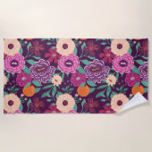 Oranje en bloesem Paars en roze patroon Strandlaken (Voorkant)
