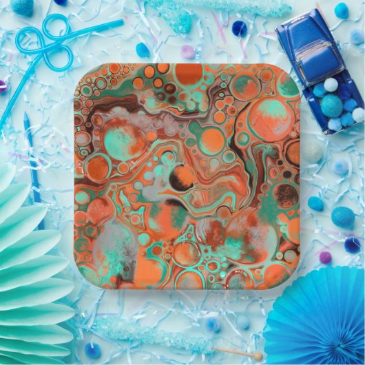 Oranje en bruin Abstract kunstdagboek Papieren Bordje (Feest)