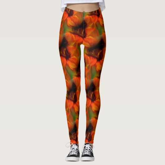Oranje en bruin Abstract kunstpatroon Leggings (Voorkant)
